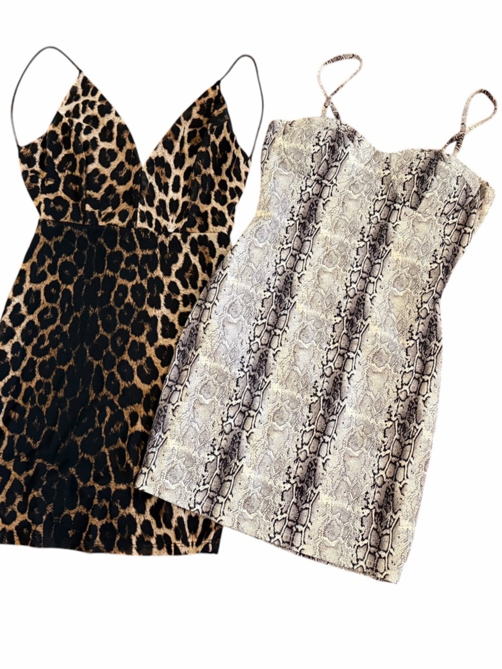 Windsor Leopard & Snakeskin Slip Dresses - Black, Tan, Gray